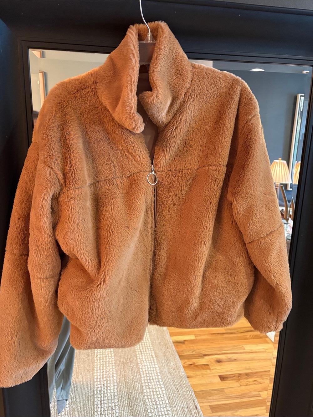 Cozy Plush Zip-Front Jacket - Rust Brown